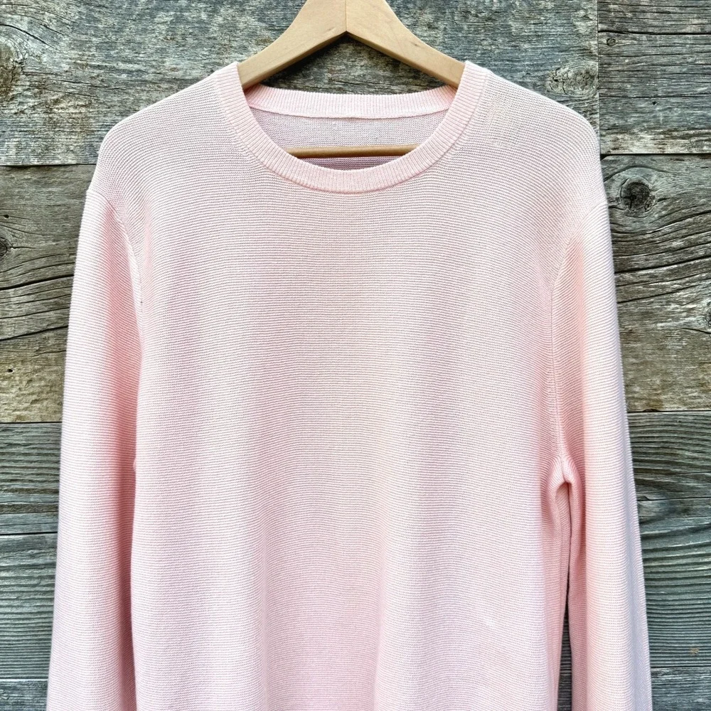 J Crew Mens Cotton Garter Stitch Crew Sweater M Icy Orchid Light Academia Preppy